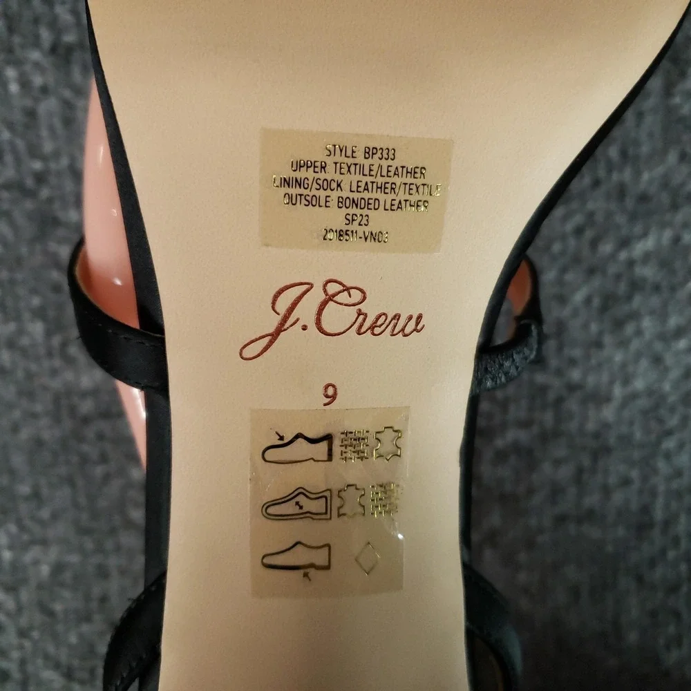 J.CREW Shoes Womens Size 9 Black Strappy‎ Leather Polyester Block Heel BP333